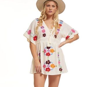 Blue Boheme Natural/Cream Embroidered Flower MAXI dress or swim coverup🌸size ML